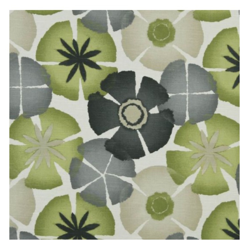 Floral Patterned Curtains in Green and Gray